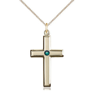 14kt Gold Filled Cross Pendant with 3mm Emerald Swarovski Necklace