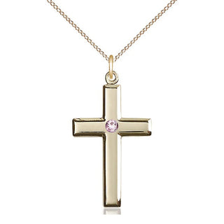 14kt Gold Filled Cross Pendant with 3mm Light Amethyst Swarovski Necklace