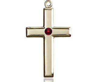 14kt Gold Cross Medal with a 3mm Garnet Swarovski stone