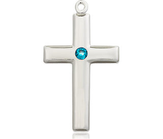Sterling Silver Cross Pendant with a 3mm Zircon Swarovski stone on an 18-inch Sterling Silver Light Curb Chain