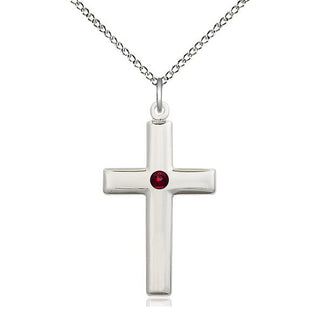Sterling Silver Cross Pendant with 3mm Garnet Swarovski stone Necklace
