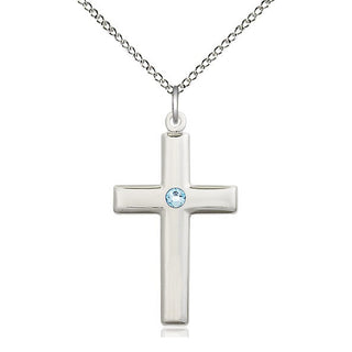 Sterling Silver Cross Pendant with 3mm Aqua Swarovski stone Necklace