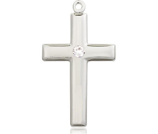 Sterling Silver Cross Pendant with a 3mm Crystal Swarovski stone on an 18-inch Sterling Silver Light Curb Chain