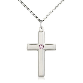 Sterling Silver Cross Pendant with 3mm Light Amethyst Swarovski stone Necklace