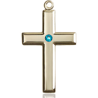 14kt Gold Filled Cross Pendant with a 3mm Zircon Swarovski stone on an 24-inch Gold Plate Heavy Curb Chain
