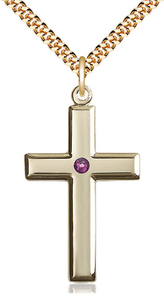 14kt Gold Filled Cross Pendant with 3mm Amethyst Swarovski Necklace