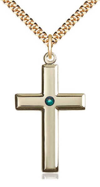 14kt Gold Filled Cross Pendant with 3mm Emerald Swarovski Necklace