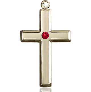 14kt Gold Filled Cross Pendant with a 3mm Ruby Swarovski stone on an 24-inch Gold Plate Heavy Curb Chain