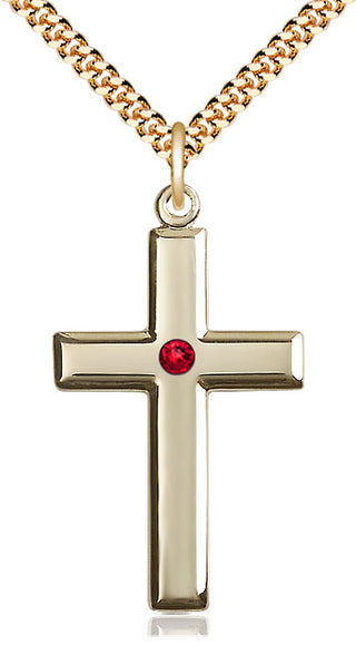 14kt Gold Filled Cross Pendant with 3mm Ruby Swarovski Necklace