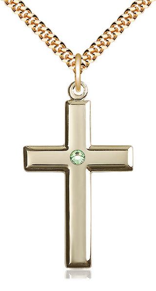 14kt Gold Filled Cross Pendant with 3mm Peridot Swarovski Necklace
