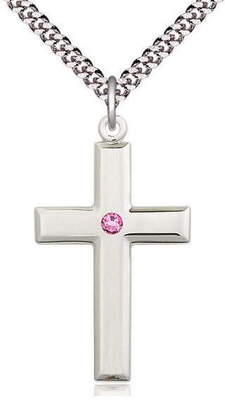 Sterling Silver Cross Pendant with 3mm Rose Swarovski Necklace