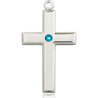Sterling Silver Cross Pendant with a 3mm Zircon Swarovski stone on an 24-inch Light Rhodium Heavy Curb Chain