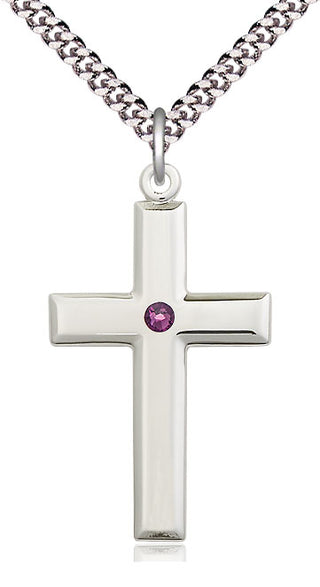 Sterling Silver Cross Pendant with 3mm Amethyst Swarovski Necklace