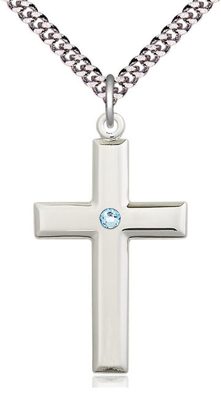 Sterling Silver Cross Pendant with 3mm Aqua Swarovski Necklace