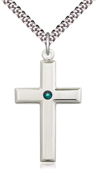 Sterling Silver Cross Pendant with 3mm Emerald Swarovski Necklace