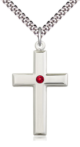 Sterling Silver Cross Pendant with 3mm Ruby Swarovski Necklace