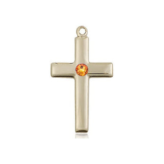 14kt Gold Filled Cross Pendant with a 3mm Topaz Swarovski stone on an 18-inch Gold Filled Light Curb Chain