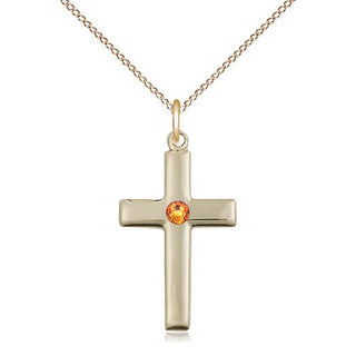 14kt Gold Filled Cross Pendant with 3mm Topaz Swarovski Necklace