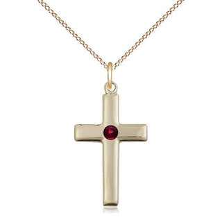 14kt Gold Filled Cross Pendant with 3mm Garnet Swarovski Necklace