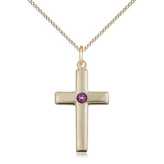 14kt Gold Filled Cross Pendant with 3mm Amethyst Swarovski Necklace