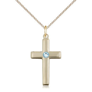 14kt Gold Filled Cross Pendant with 3mm Aqua Swarovski Necklace