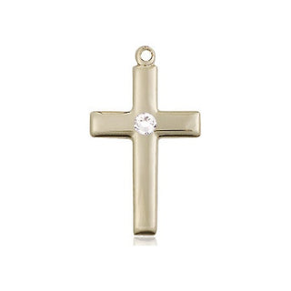 14kt Gold Filled Cross Pendant with a 3mm Crystal Swarovski stone on an 18-inch Gold Filled Light Curb Chain