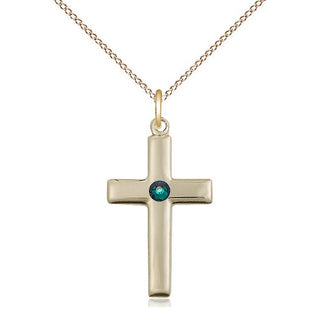 14kt Gold Filled Cross Pendant with 3mm Emerald Swarovski Necklace
