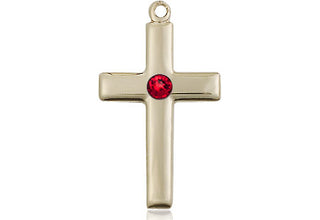 14kt Gold Filled Cross Pendant with a 3mm Ruby Swarovski stone on an 18-inch Gold Filled Light Curb Chain