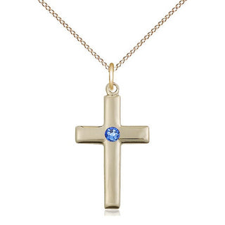14kt Gold Filled Cross Pendant with 3mm Sapphire Swarovski Necklace