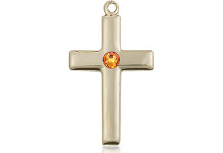 14kt Gold Cross Medal with a 3mm Topaz Swarovski stone