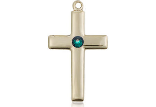14kt Gold Cross Medal with a 3mm Emerald Swarovski stone