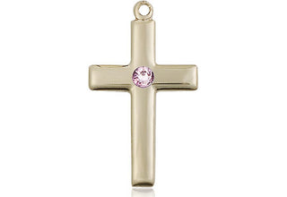 14kt Gold Cross Medal with a 3mm Light Amethyst Swarovski stone