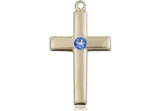 14kt Gold Cross Medal with a 3mm Sapphire Swarovski stone