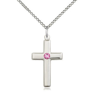 Sterling Silver Cross Pendant with 3mm Rose Swarovski stone Necklace