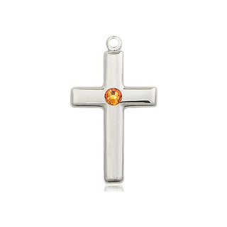 Sterling Silver Cross Pendant with a 3mm Topaz Swarovski stone on an 18-inch Sterling Silver Light Curb Chain