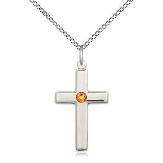 Sterling Silver Cross Pendant with 3mm Topaz Swarovski stone Necklace