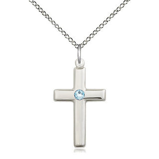 Sterling Silver Cross Pendant with 3mm Aqua Swarovski stone Necklace