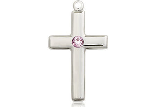 Sterling Silver Cross Pendant with a 3mm Light Amethyst Swarovski stone on an 18-inch Sterling Silver Light Curb Chain