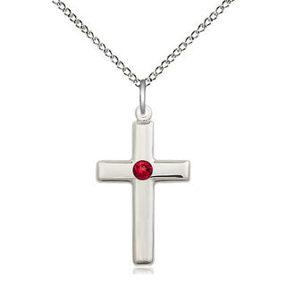 Sterling Silver Cross Pendant with 3mm Ruby Swarovski stone Necklace