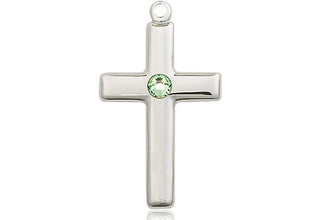 Sterling Silver Cross Pendant with a 3mm Peridot Swarovski stone on an 18-inch Sterling Silver Light Curb Chain