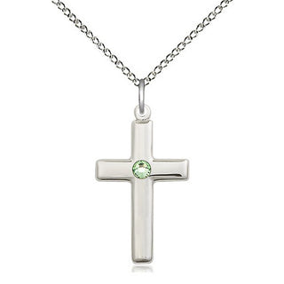 Sterling Silver Cross Pendant with 3mm Peridot Swarovski stone Necklace