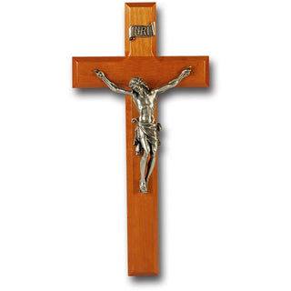 11" Natural Cherry Cross with Fine Pewter Corpus