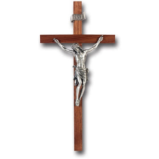 11" Walnut Cross With Fine Pewter Corpus