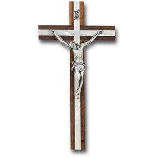 10" Wood Crucifix with Mother Of Pearl Inlay