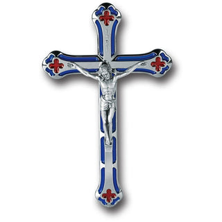Metal Crucifix With Blue and Red Hi-Lights 5 1/4"