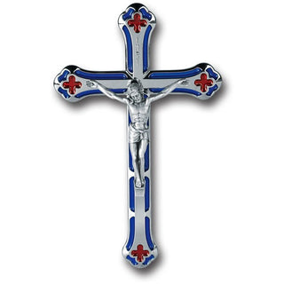 7"Metal Wall Crucifix With Red and Blu Hi-Lights