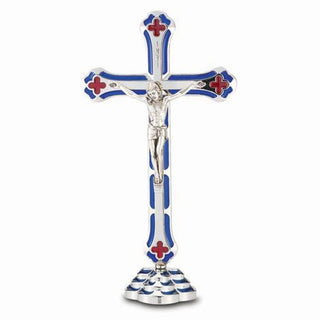 7" Blue Enameled Standing Crucifix