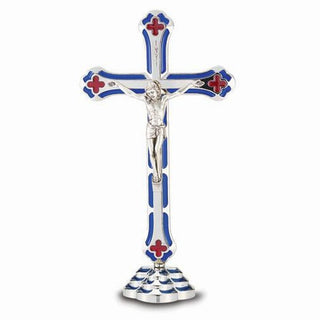 5" Blue Enameled Standing Crucifix