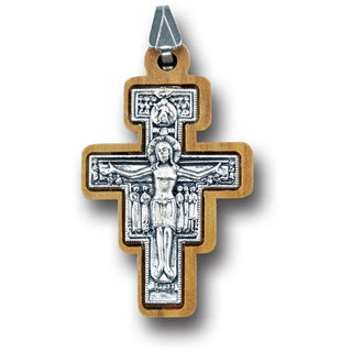 1 3/4" San Damiano Cross with Cros Oxidized In Olive Wood 25-Pack