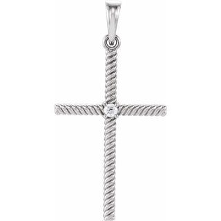14K White .03 CT Natural Diamond Cross Pendant